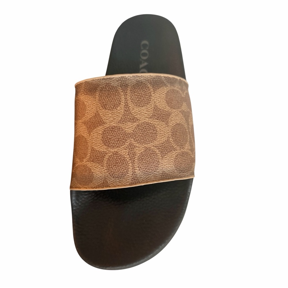 Coach Signature Canvas Pool Slide Sandals Tan Brown Logo Size 9 NEW - Picture 5 of 11